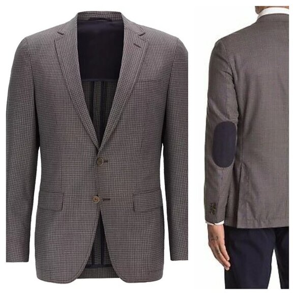 NEW HUGO BOSS Halwon Men's 40R Slim Fit Wool Blazer Sportcoat Elbow Patches - Picture 1 of 16